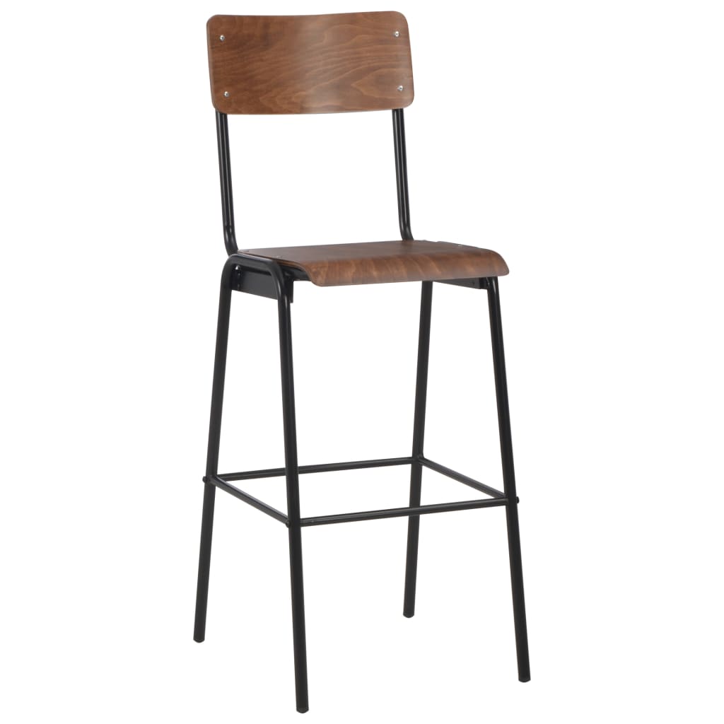 vidaXL Baro kėdės, 2 vnt., rudos, faneros masyvas ir plienas