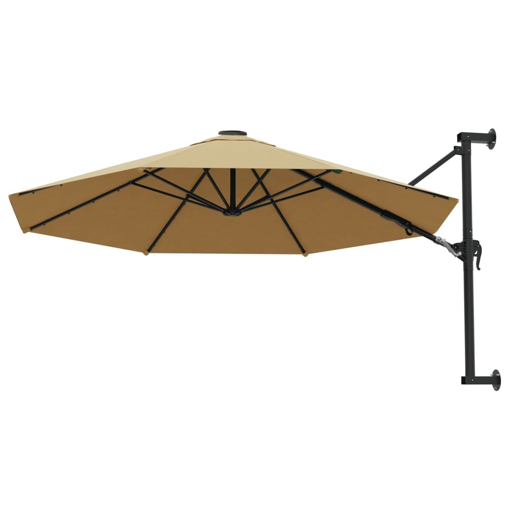 vidaXL Prie sienos montuojamas skėtis su stulpu, 300 cm, taupe sp.