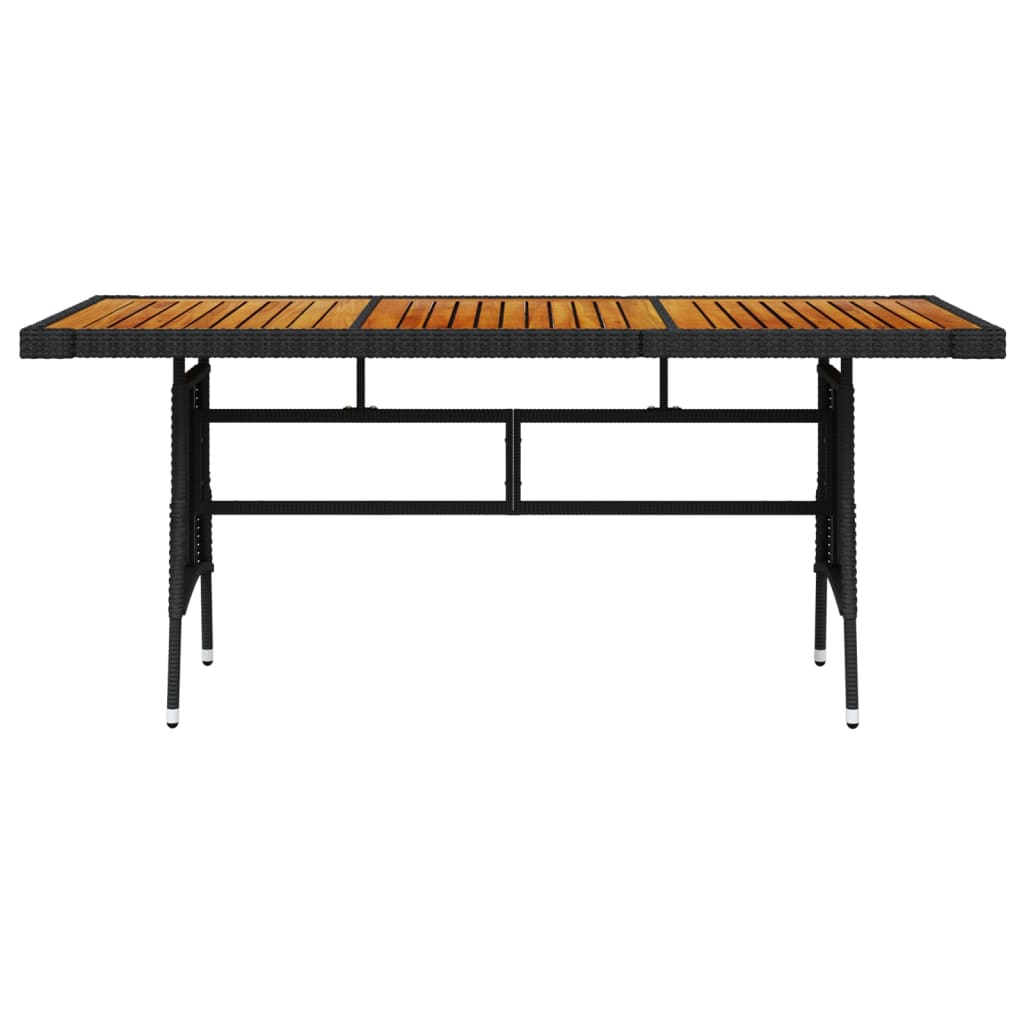 vidaXL Sodo stalas, juodas, 160x70x72cm, poliratanas ir akacija