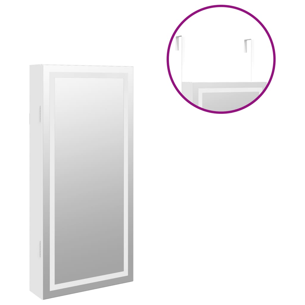 vidaXL Veidrodinė papuošalų spintelė su LED apšvietimu, baltos spalvos