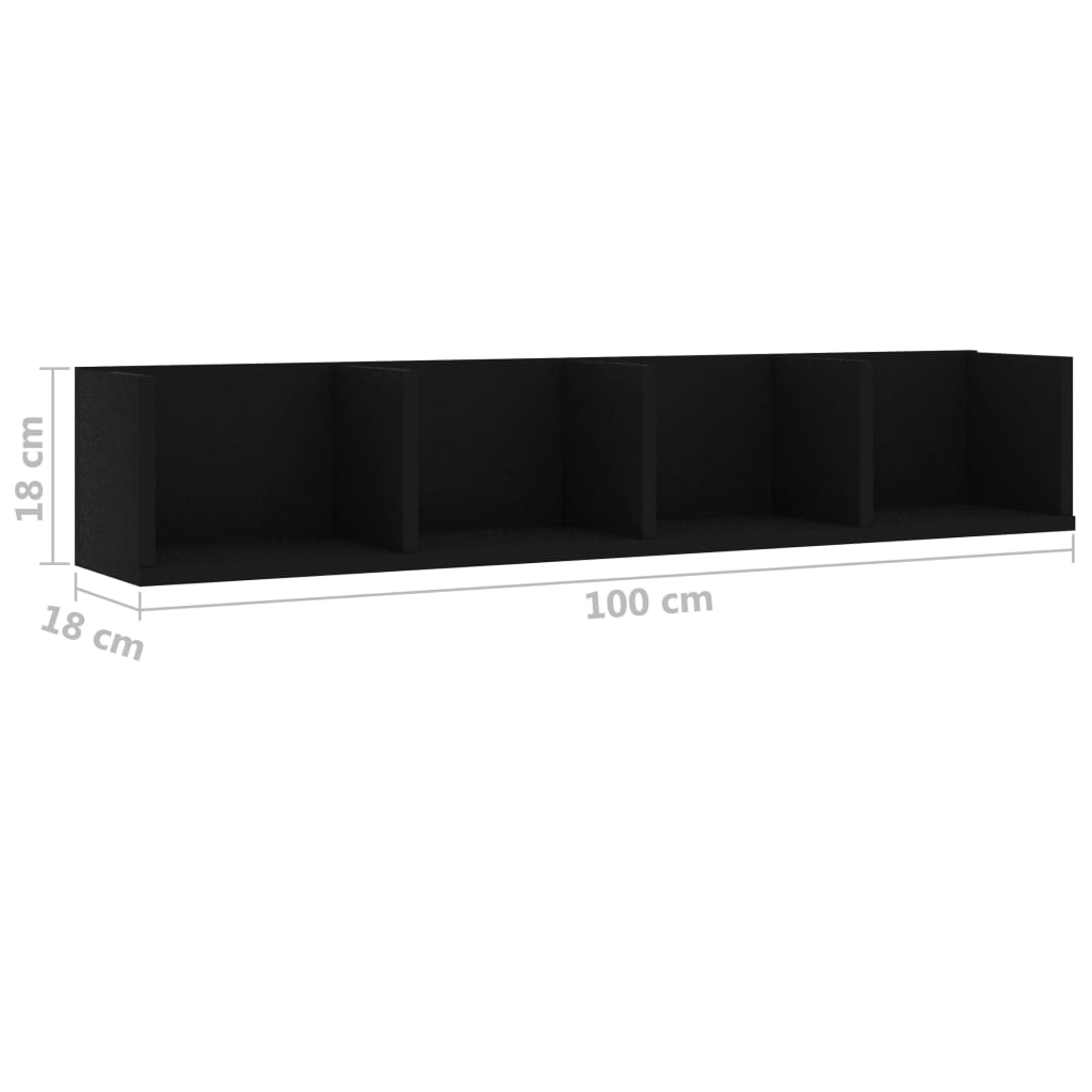 vidaXL Sieninė lentyna kompaktiniams diskams, juoda, 100x18x18cm, MDP
