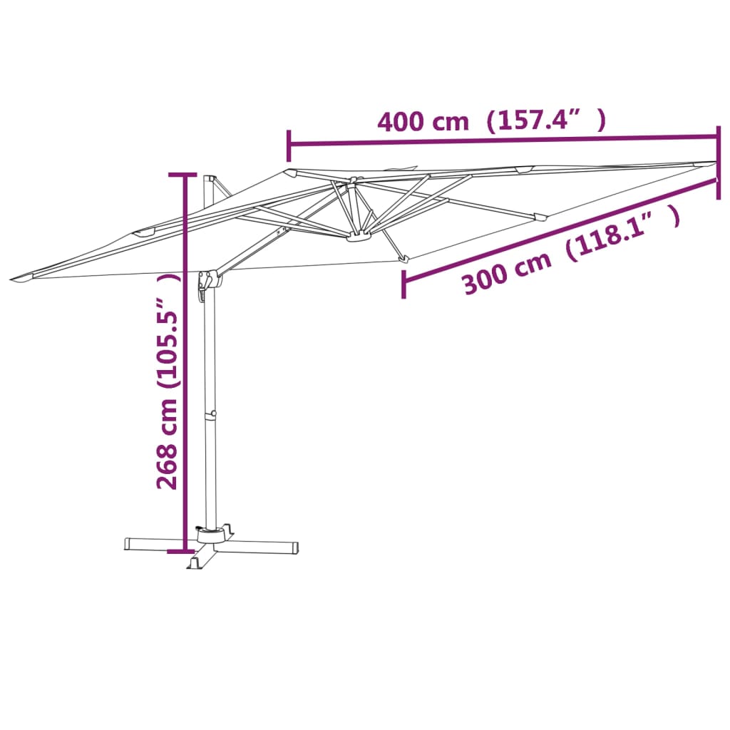 vidaXL Gembės formos skėtis su LED, taupe spalvos, 400x300cm