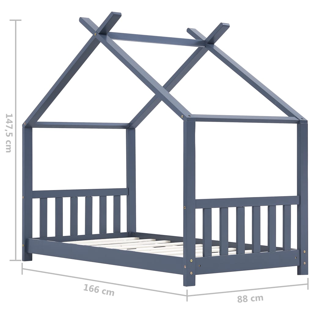 vidaXL Vaikiškos lovos rėmas, pilkas, 80x160cm, pušies masyvas