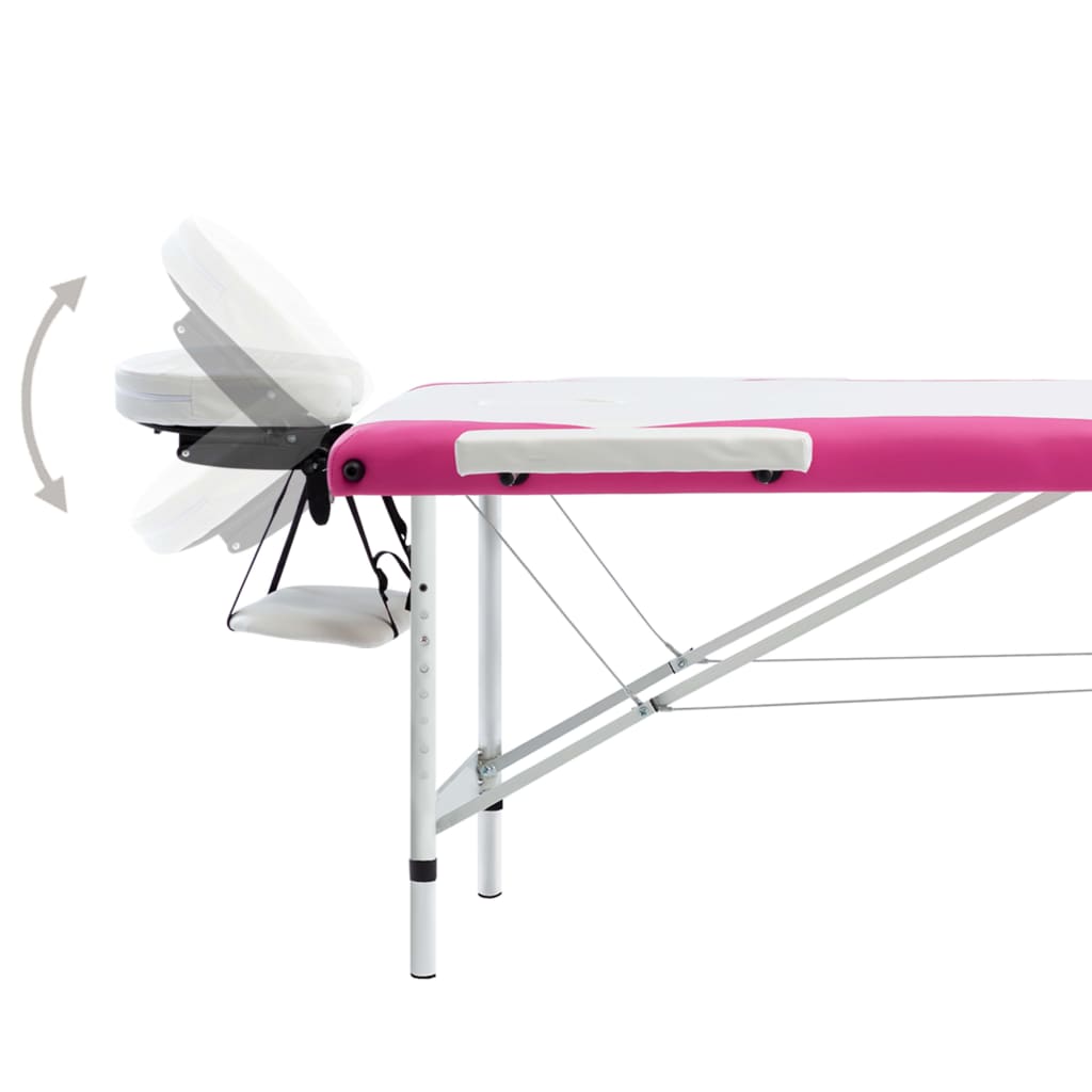 vidaXL Sulankstomas masažo stalas, baltas/rožinis, aliuminis, 3 zonų