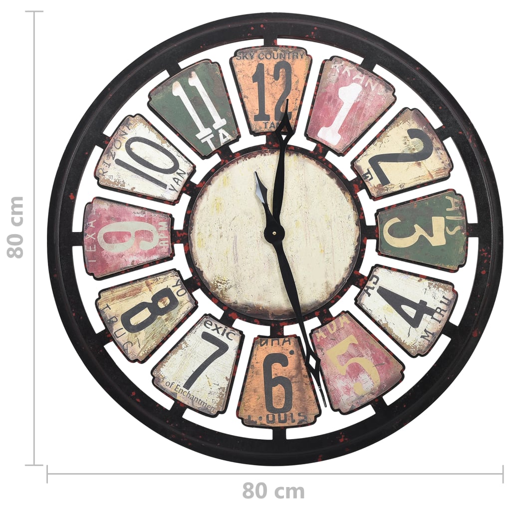 vidaXL Sieninis laikrodis, įvairiaspalvis, 80cm, MDF