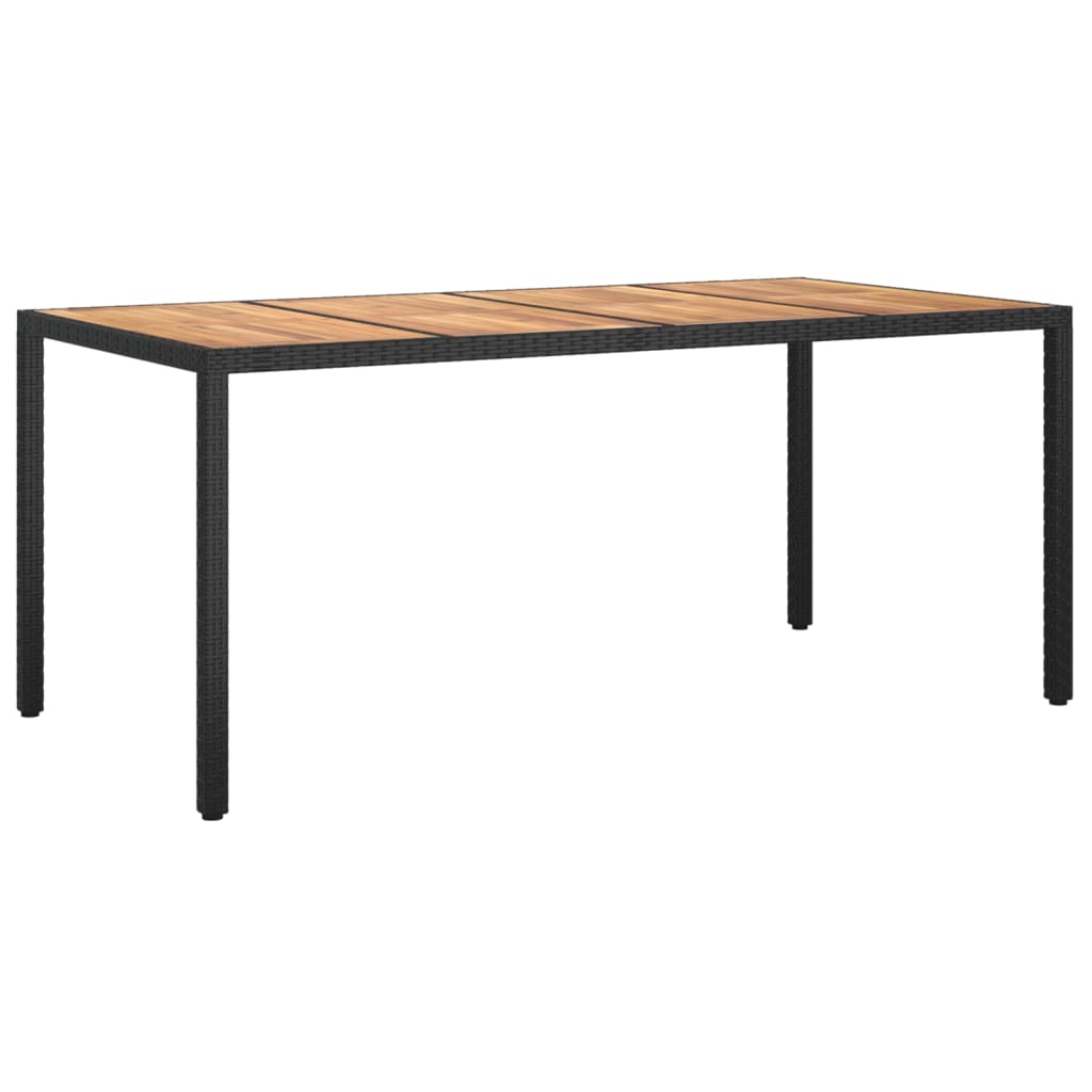 vidaXL Sodo stalas, juodas, 190x90x75cm, poliratanas ir akacija