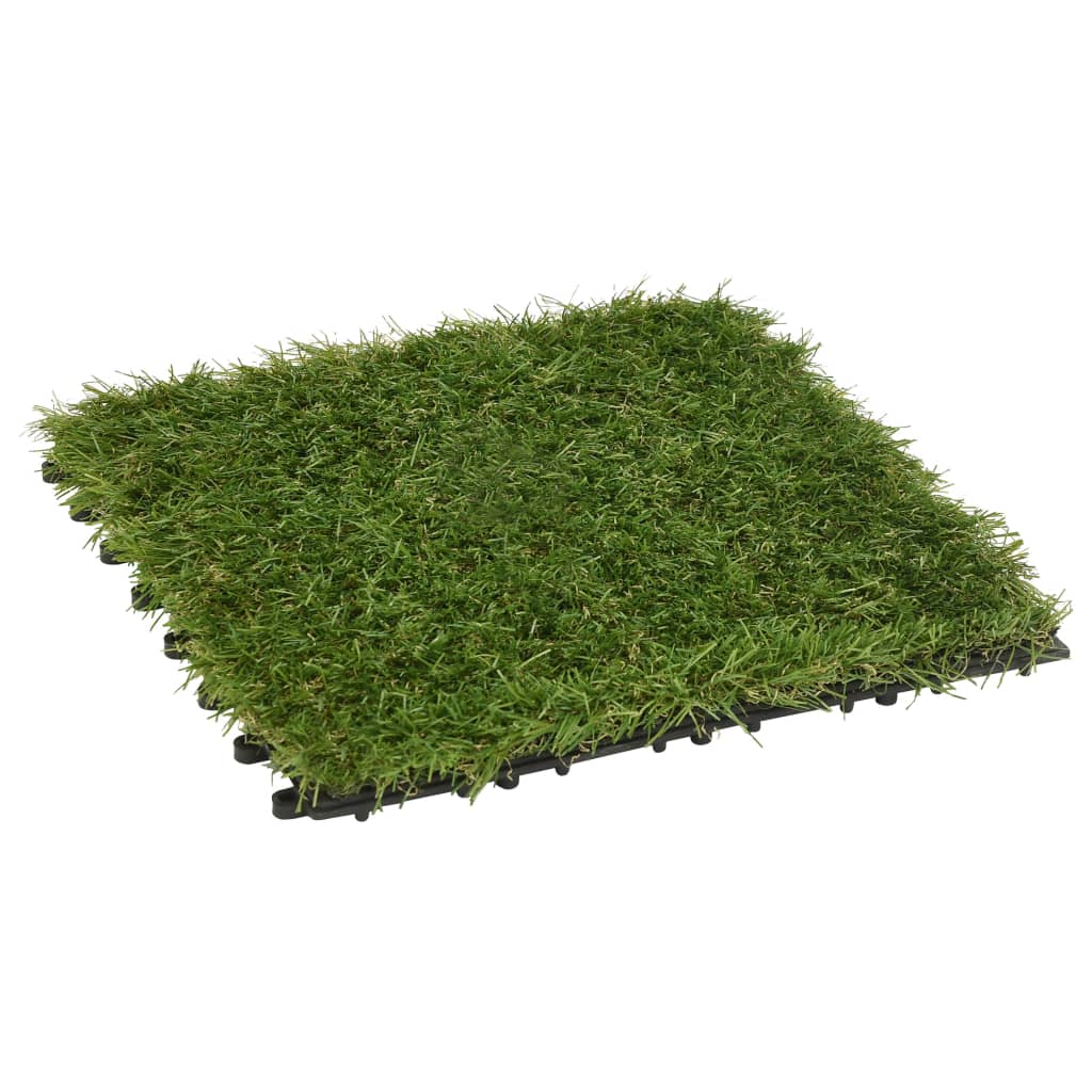 vidaXL Dirbtinės žolės plytelės, 11vnt., žalios spalvos, 30x30cm
