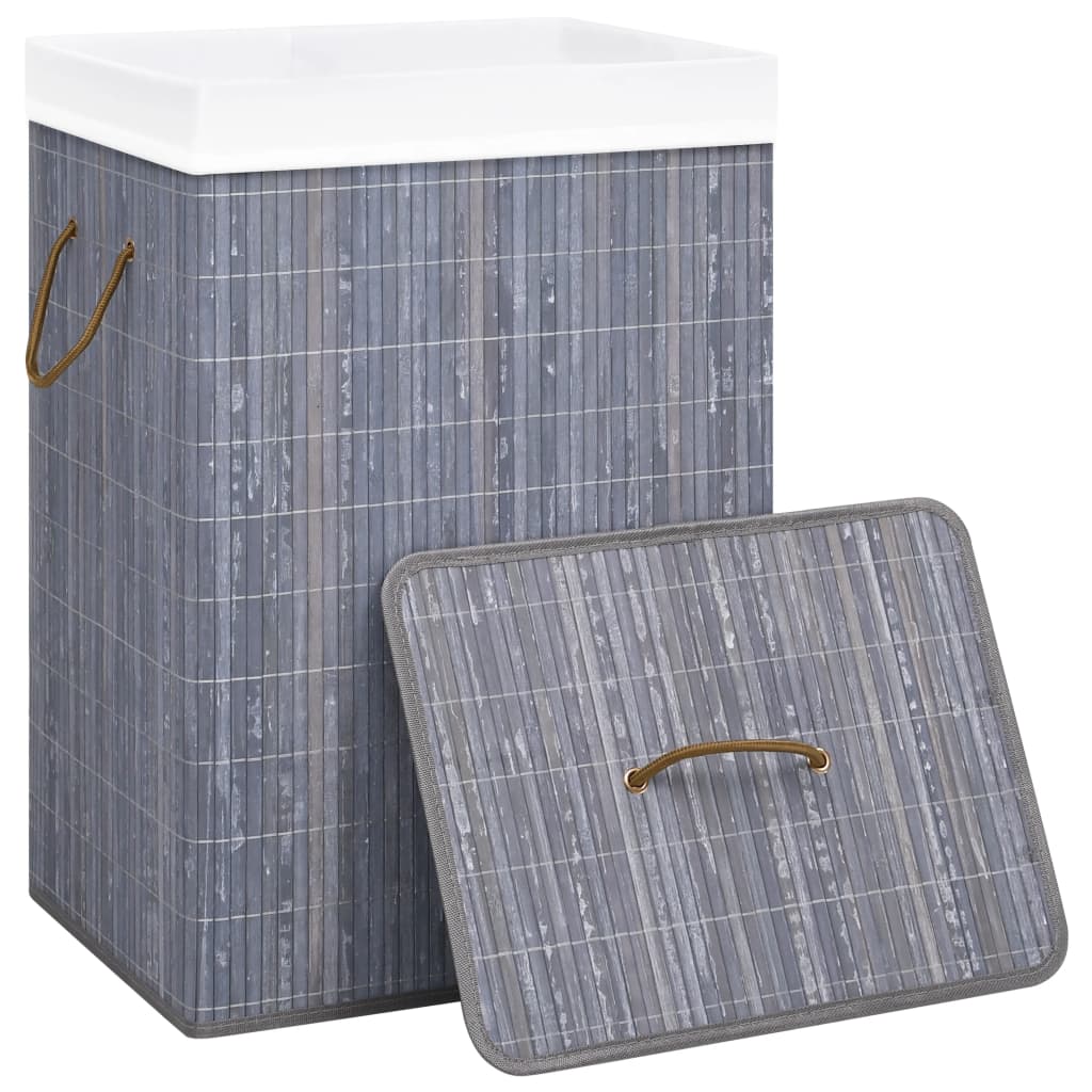 vidaXL Skalbinių krepšys su vienu skyriumi, pilkos spalvos, bambukas