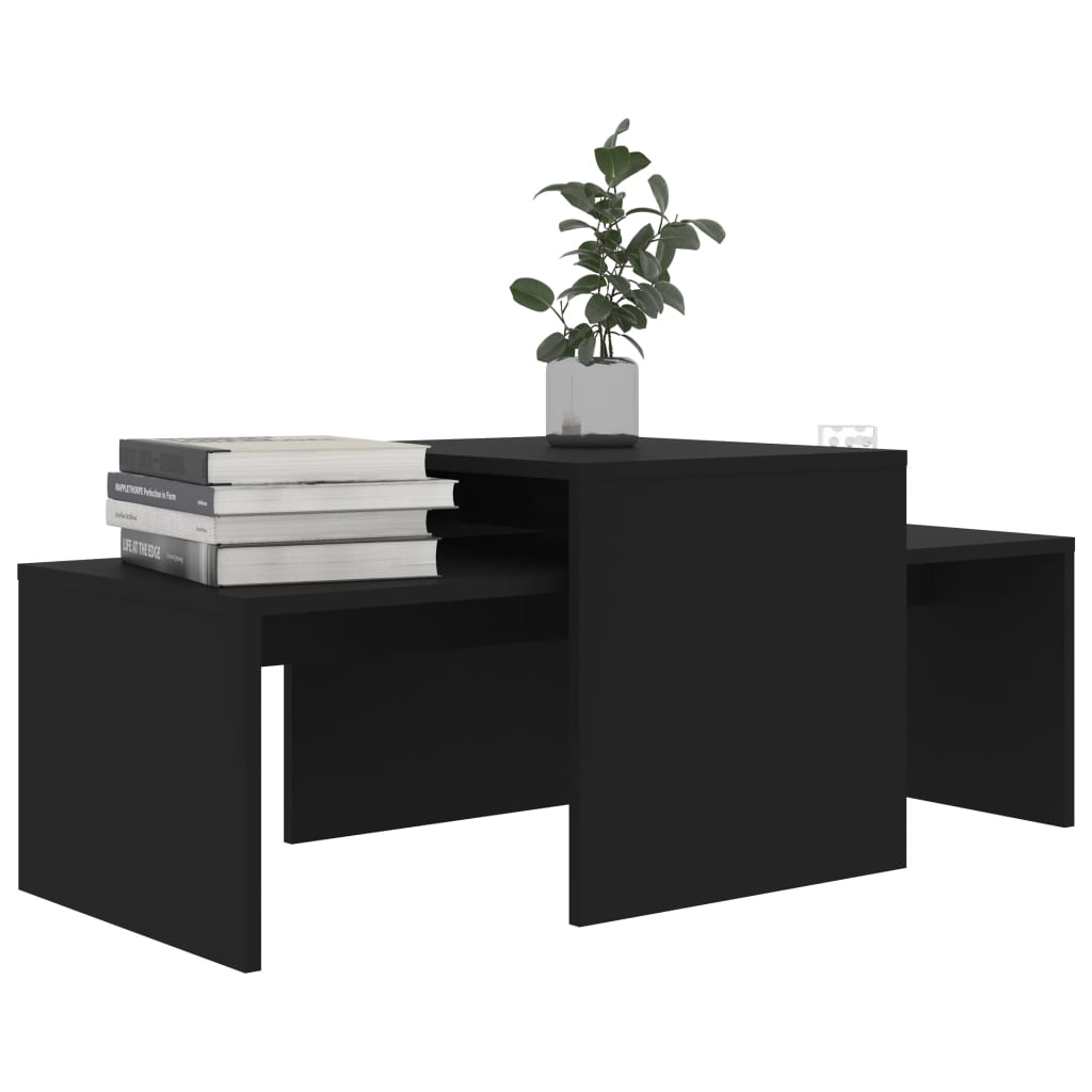 vidaXL Kavos staliukų komplektas, juodas, 100x48x40cm, MDP