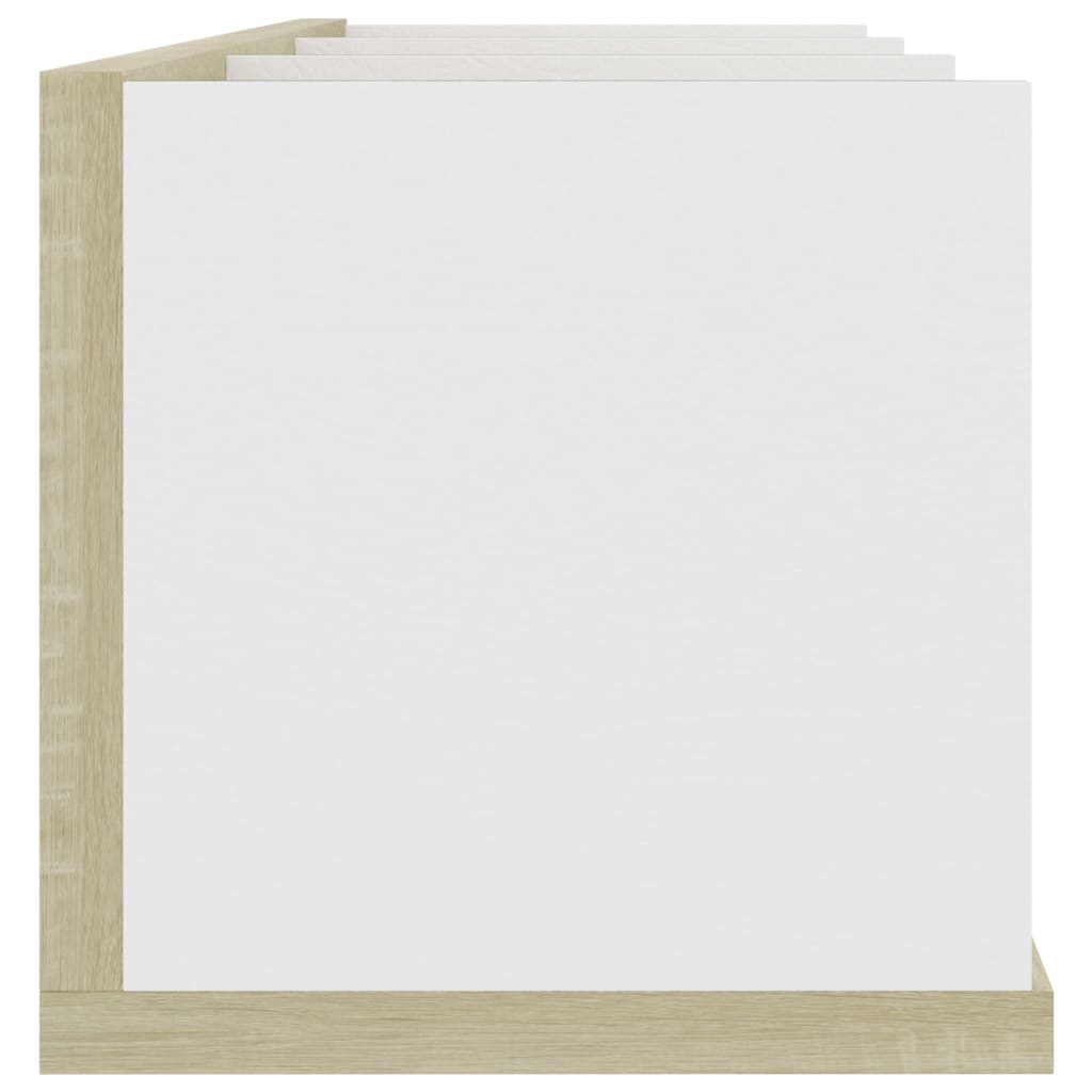 vidaXL Sieninė CD lentyna, baltos ir ąžuolo spalvos, 75x18x18cm, MDP