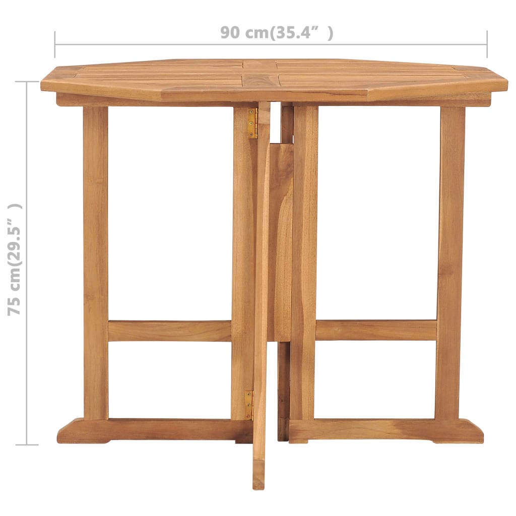 vidaXL Sulankstomas sodo stalas, 90x90x75cm, tikmedžio masyvas