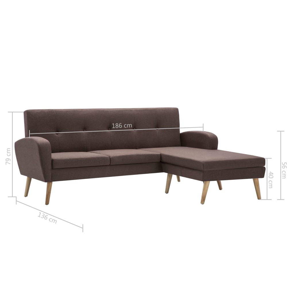 vidaXL L-formos sofa, ruda, 186x136x79 cm, audinio apmušalas