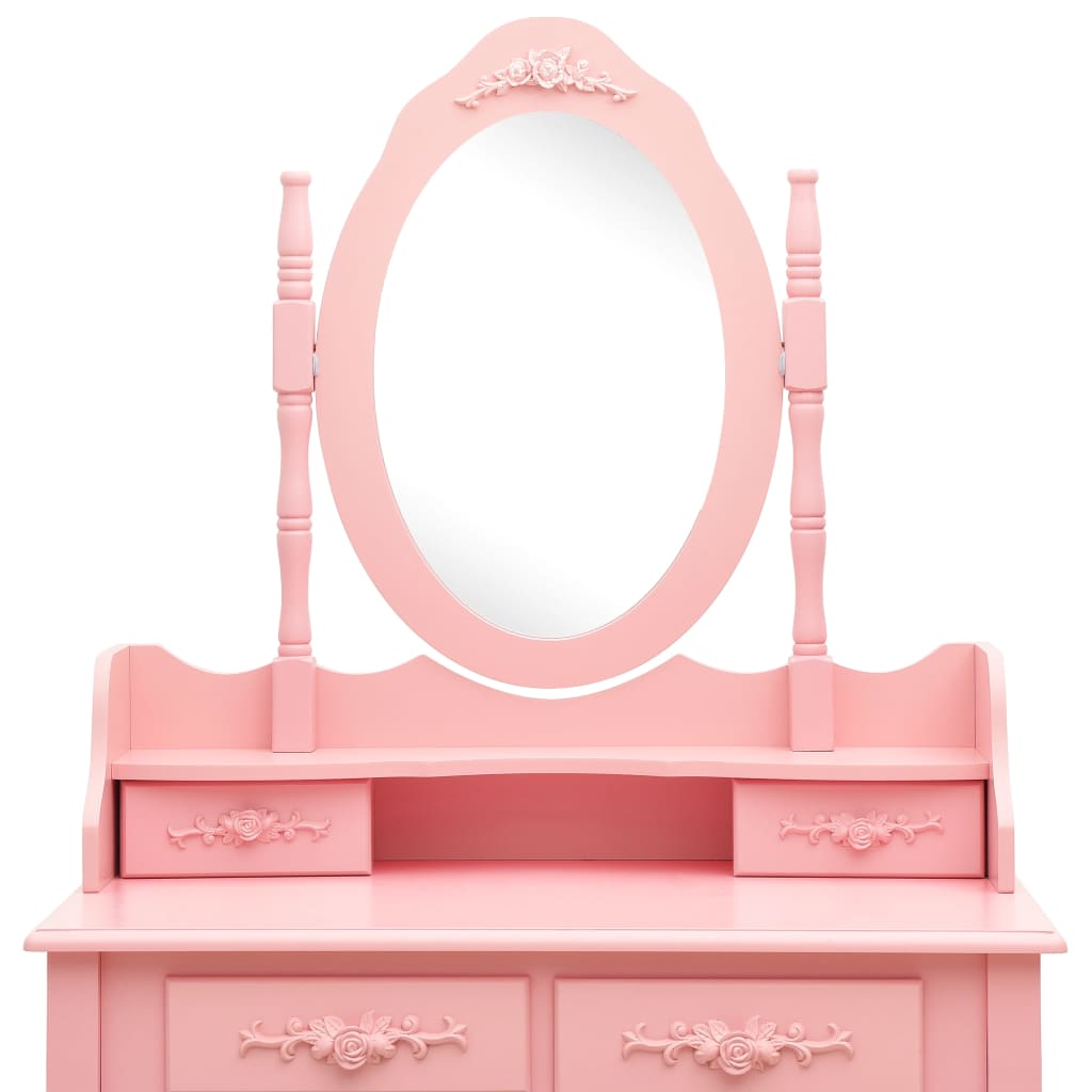 vidaXL Kosmetinio staliuko rinkinys, rožinis, 75x69x140cm, mediena