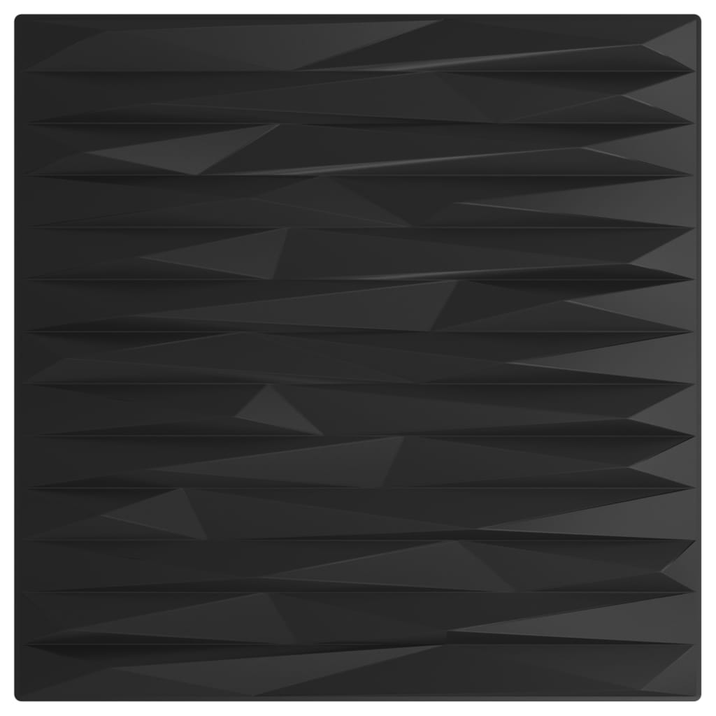 vidaXL Sienų plokštės, 12vnt., juodos, 50x50cm, EPS, 3m²