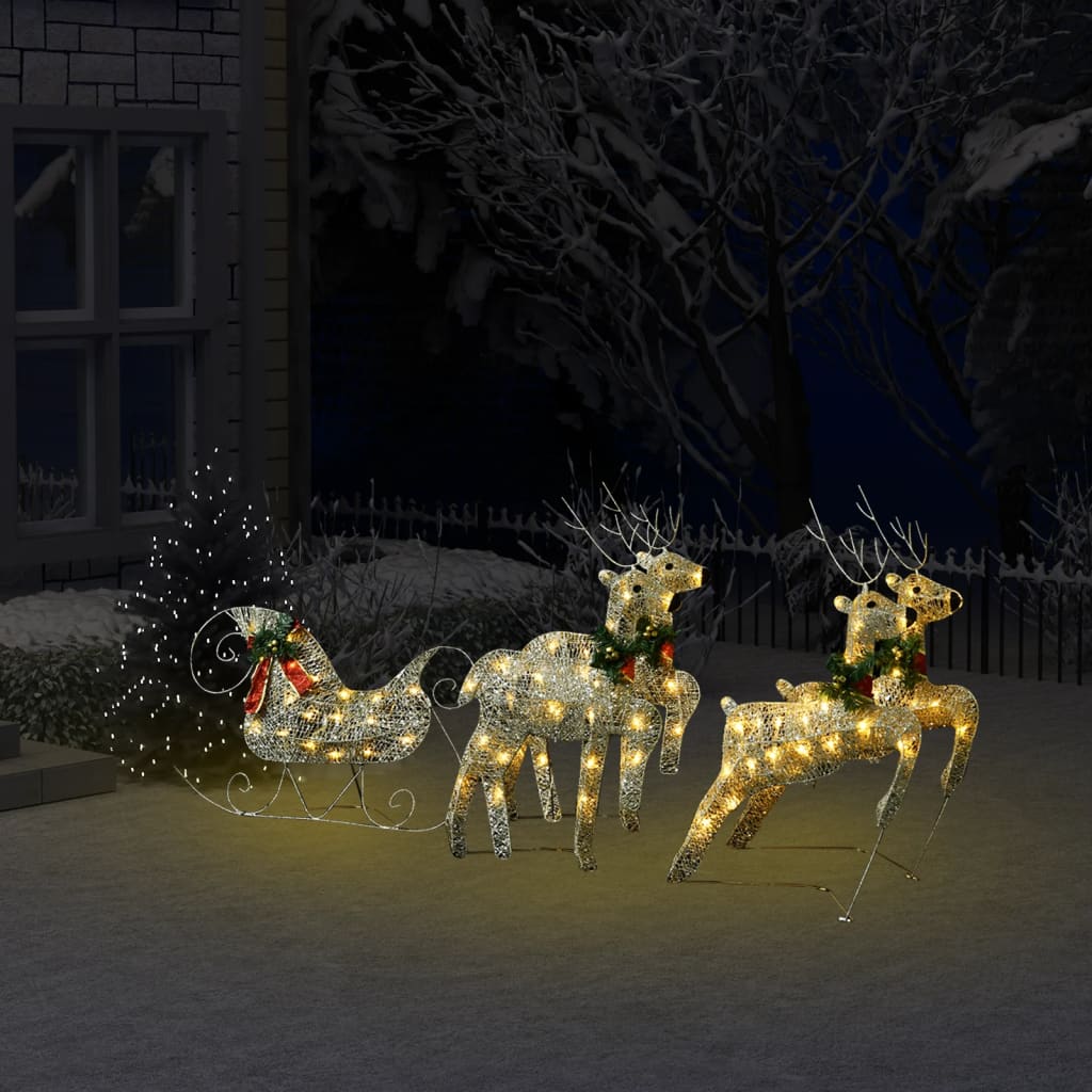 vidaXL Kalėdų dekoracija elniai ir rogės, auksinės spalvos, 100 LED