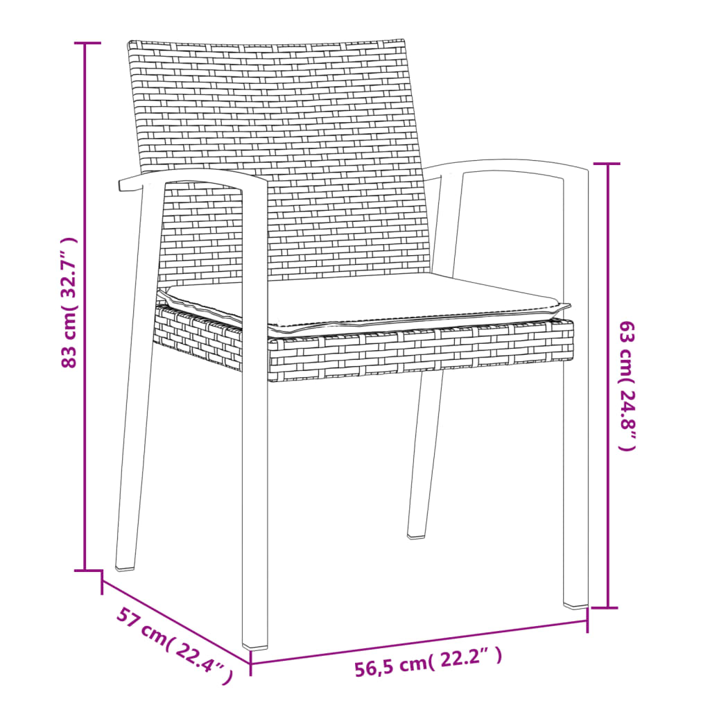 vidaXL Sodo kėdės su pagalvėmis, 4vnt., rudos, 56,5x57x83cm, ratanas