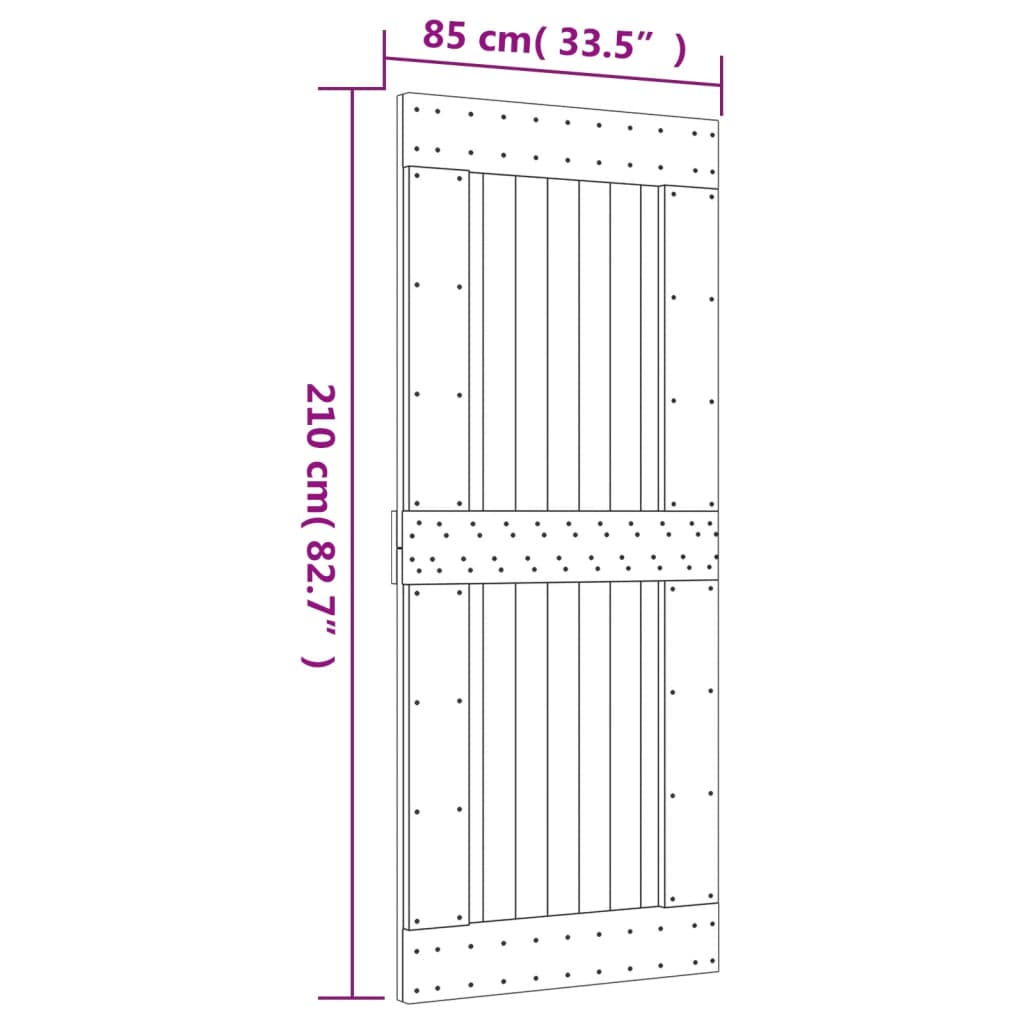 vidaXL Stumdomos durys su įrangos rinkiniu, 85x210cm, pušies masyvas
