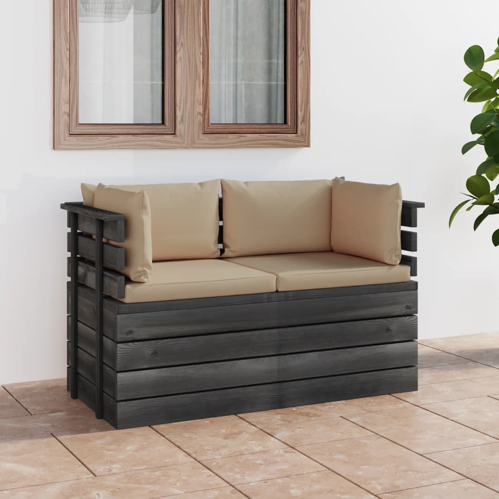 vidaXL Dvivietė sodo sofa iš palečių su pagalvėlėmis, pušies mediena