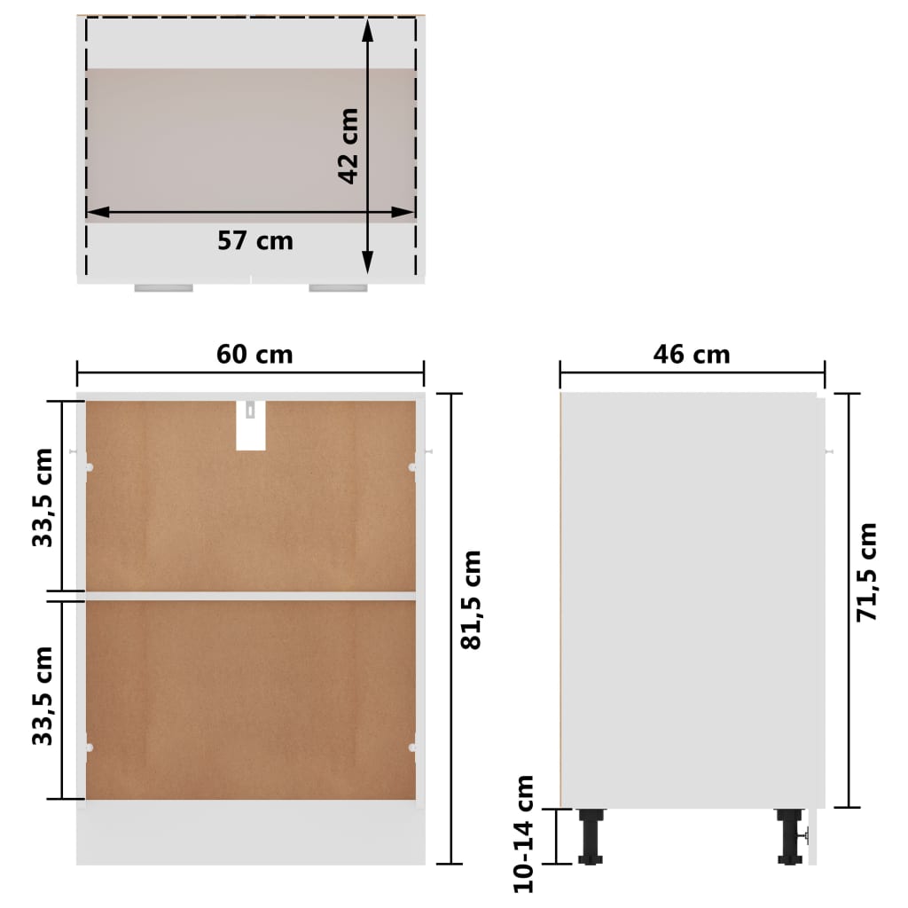 vidaXL Apatinė spintelė, balta, 60x46x81,5cm, apdirbta mediena, blizgi