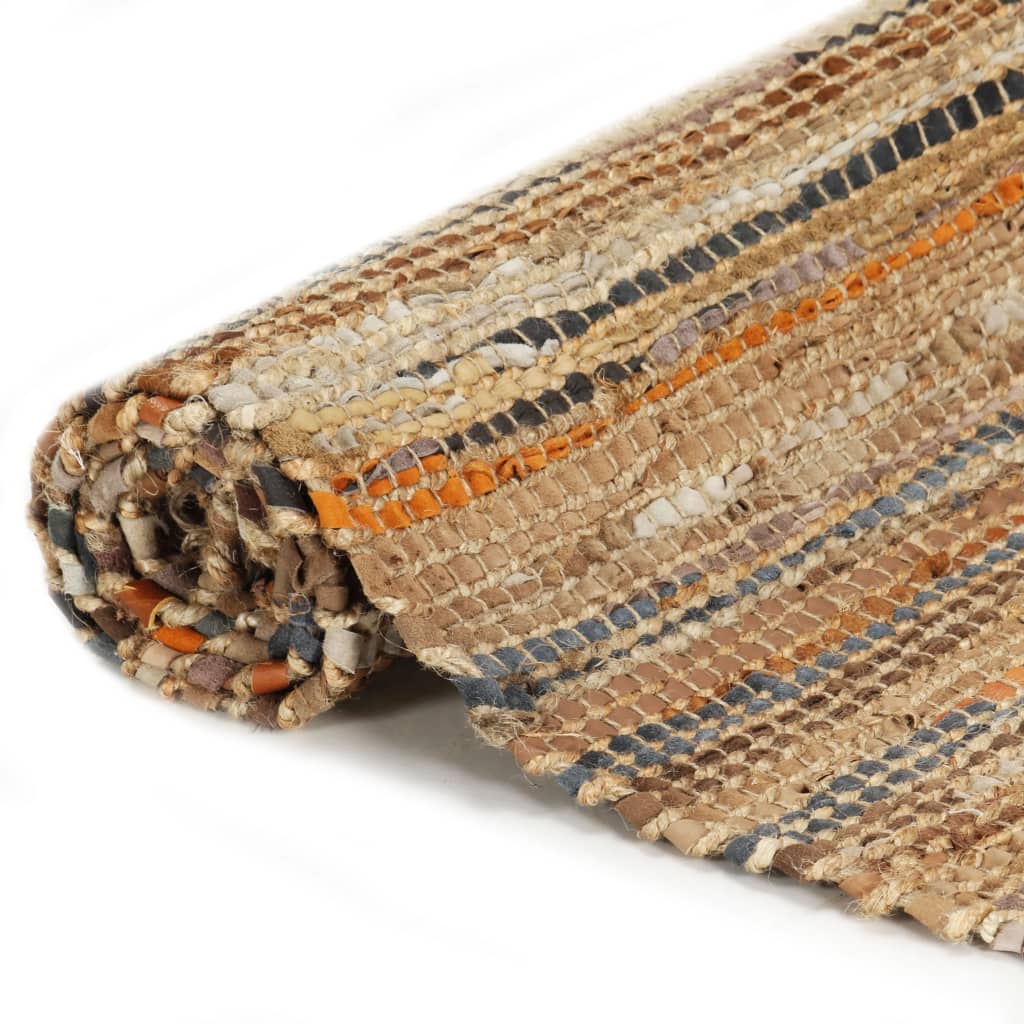 vidaXL Rankomis austas kilimėlis, gelsvai rudas, 190x280cm, oda/džiut.