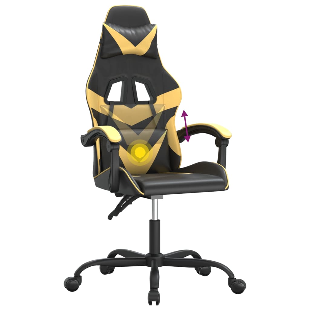 vidaXL Pasukama žaidimų kėdė, juodos ir auksinės spalvos, dirbtinė oda