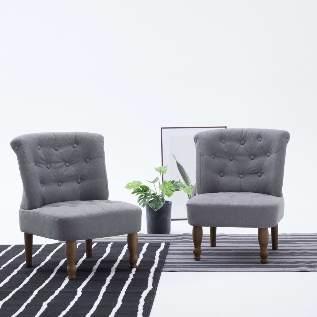 vidaXL Prancūziško stiliaus kėdės, 2 vnt., šviesiai pilkos, audinys