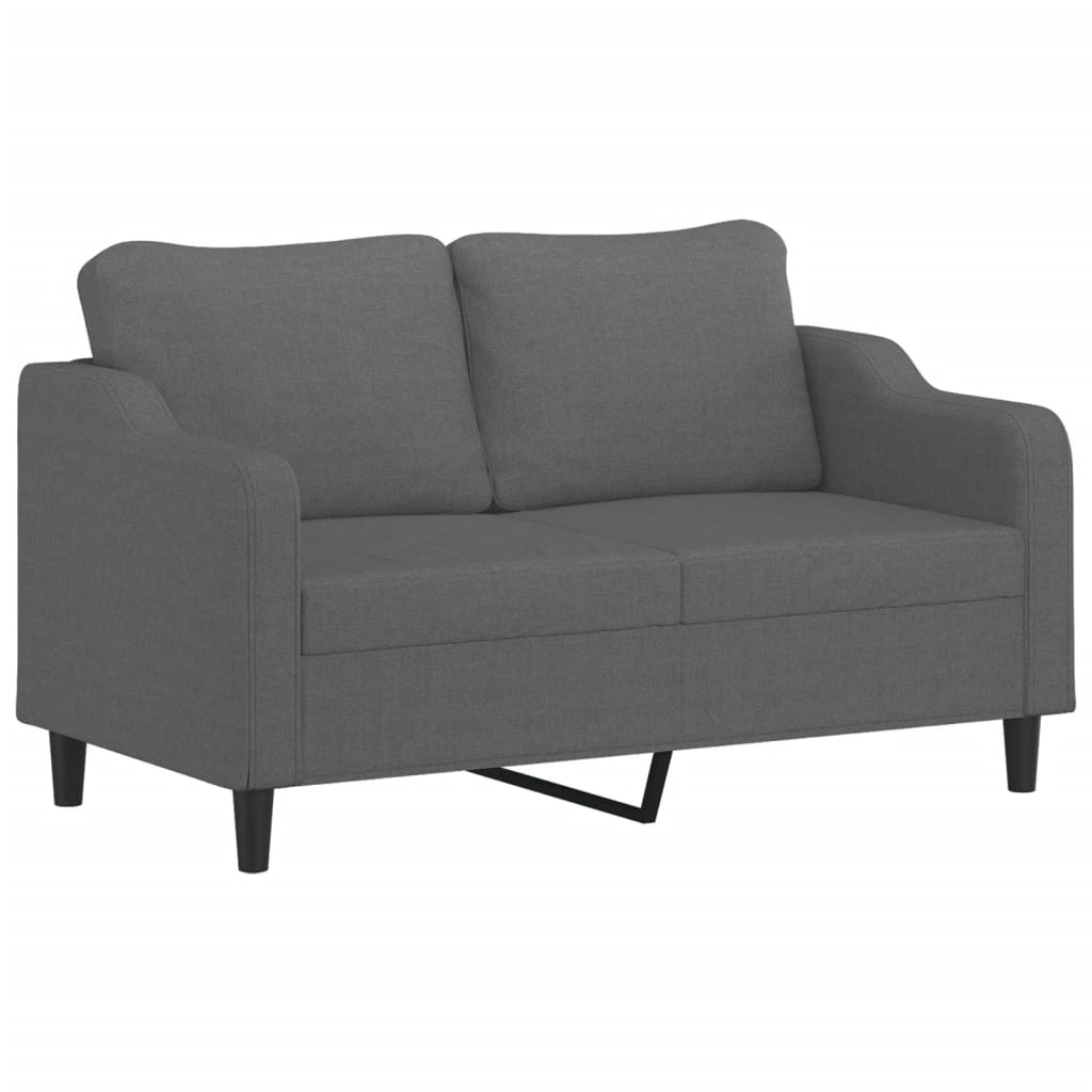 vidaXL Dvivietė sofa su pagalvėlėmis, tamsiai pilka, 140cm, audinys
