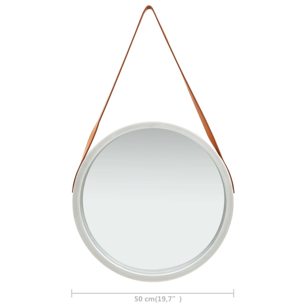 vidaXL Sieninis veidrodis su dirželiu, sidabrinės spalvos, 50cm
