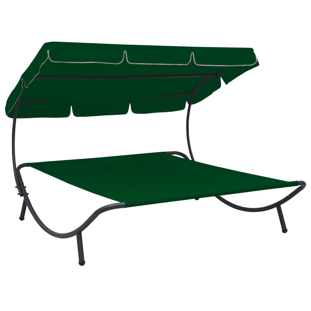 vidaXL Lauko poilsio gultas su stogeliu, žalios spalvos
