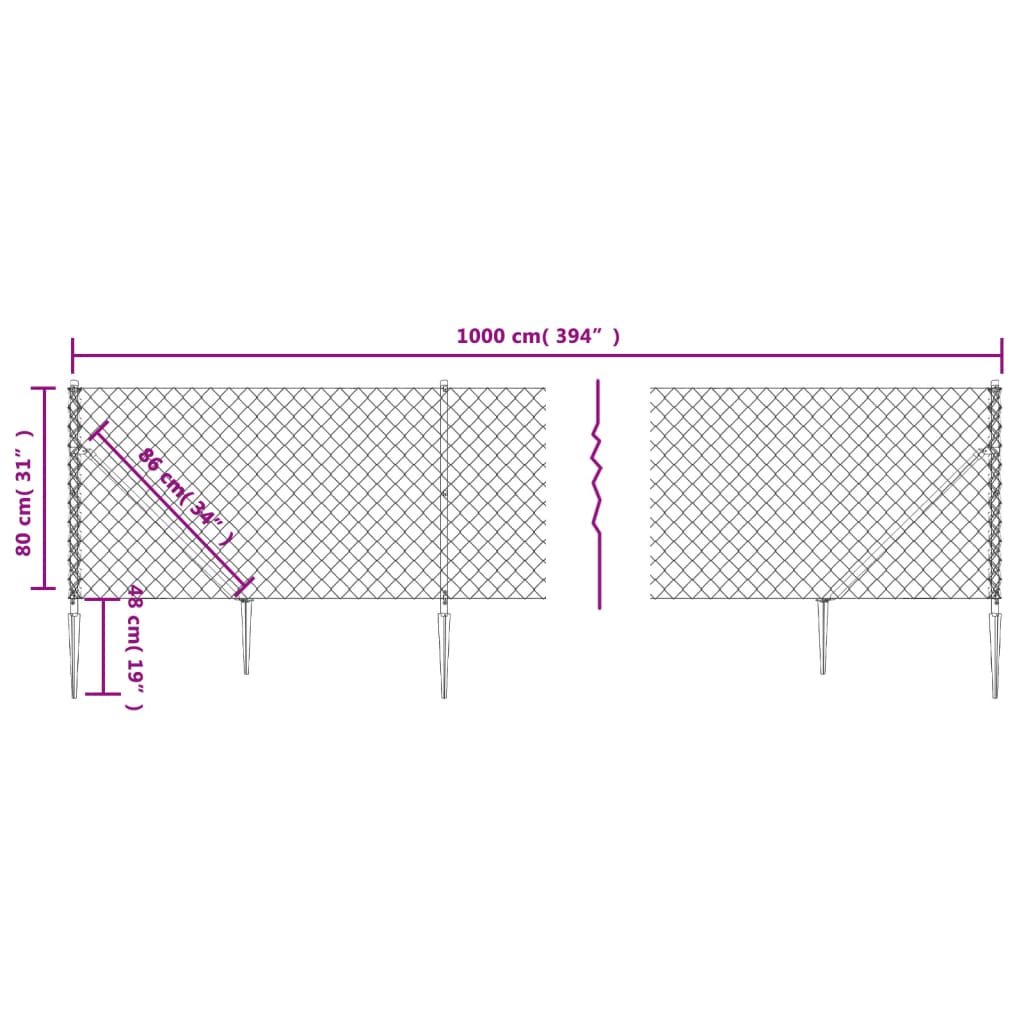 vidaXL Tinklinė tvora su smaigais, antracito spalvos, 0,8x10m