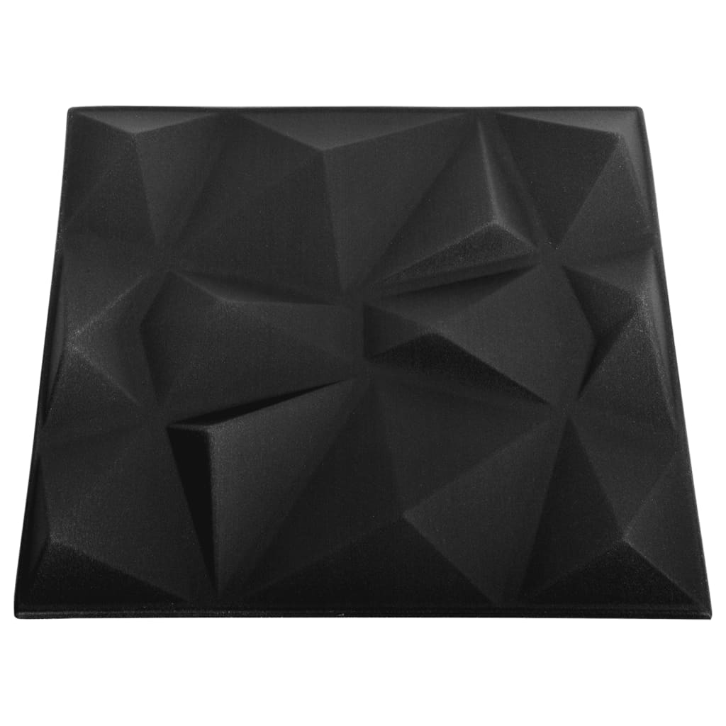 vidaXL 3D sienų plokštės, 12vnt., deimantų juodos, 50x50cm, 3m²