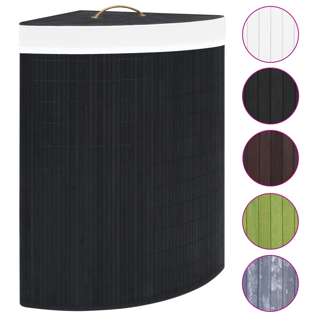 vidaXL Kampinis skalbinių krepšys, juodos spalvos, bambukas, 60l