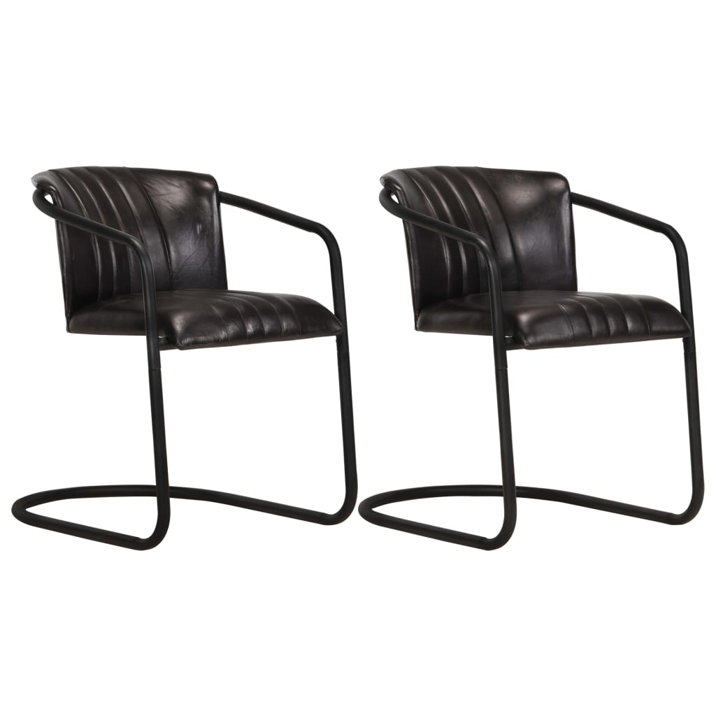 vidaXL Valgomojo kėdės, 2vnt, juodos spalvos, tikra oda