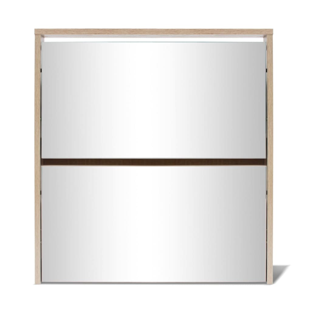 vidaXL Batų dėžė, 2 lygių su veidrodžiais, ąžuolo spalvos, 63x17x67 cm