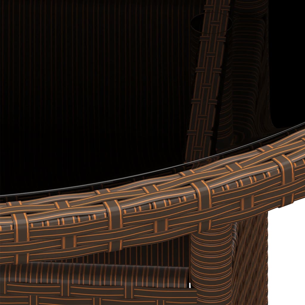 vidaXL Sodo stalas, rudas, 80x75cm, grūdintas stiklas/poliratanas
