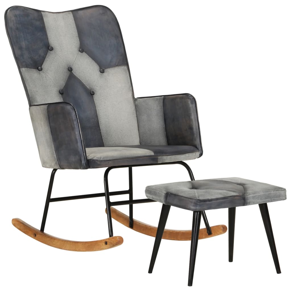 vidaXL Supama kėdė su pakoja, pilkos spalvos, tikra oda ir drobė