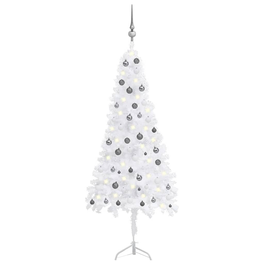 vidaXL Kampinė Kalėdų eglutė su LED/žaisliukais, balta, 210cm, PVC