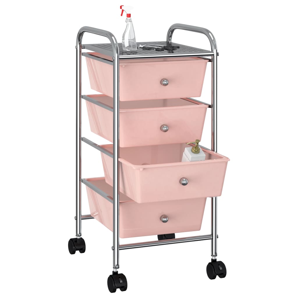vidaXL Mobilus vežimėlis, 4 stalčiai, rožinės spalvos, plastikas