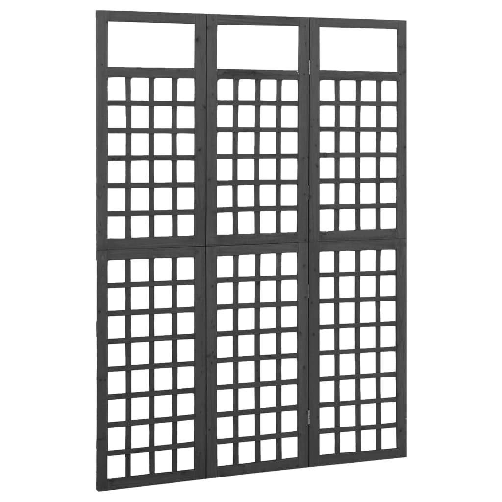 vidaXL Kambario pertvara/treliažas, 3 dalių, juoda, 121x180cm, eglė