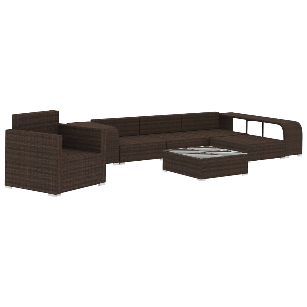 vidaXL Sodo baldų komplektas su pagalvėlėmis, 8 dalių, rudas, ratanas