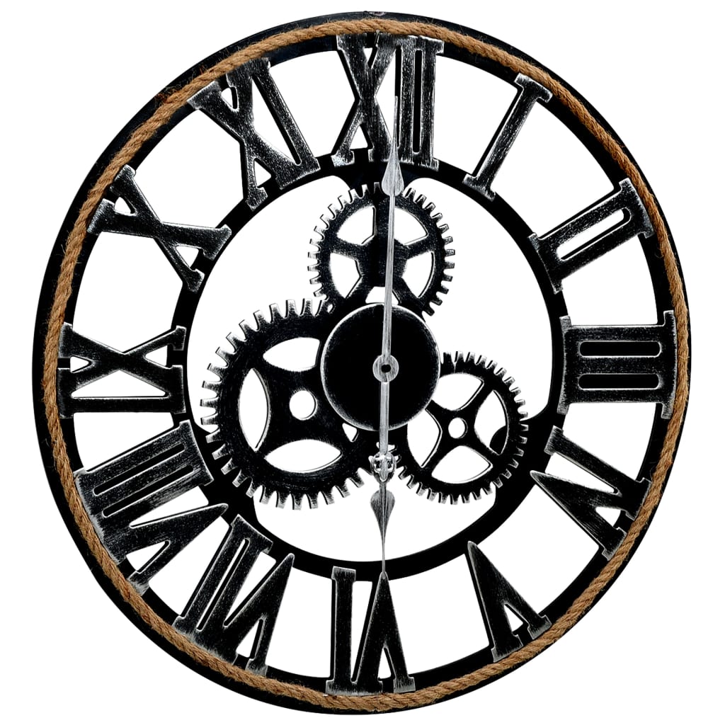 vidaXL Sieninis laikrodis, juodos spalvos, 60cm, MDF