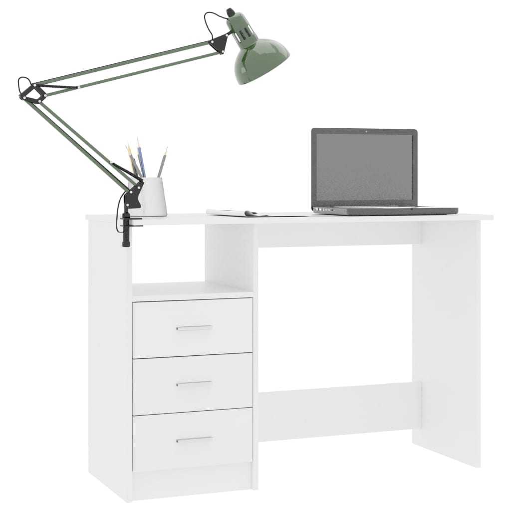 vidaXL Rašomasis stalas su stalčiais, baltas, 110x50x76cm, MDP