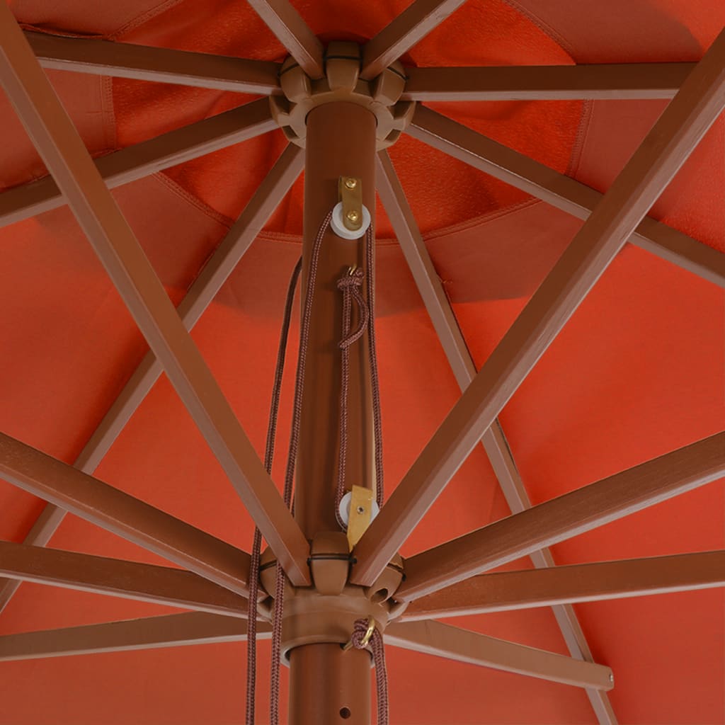 vidaXL Lauko skėtis su mediniu stulpu, terakota sp., 350 cm