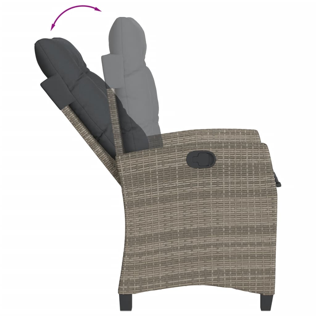 vidaXL Atlošiama sodo kėdė su pagalvėlėmis, pilka, poliratanas
