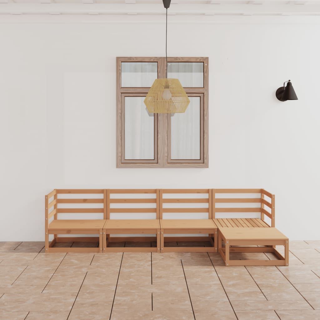 vidaXL Sodo poilsio baldų komplektas, 5 dalių, medaus rudas, pušis
