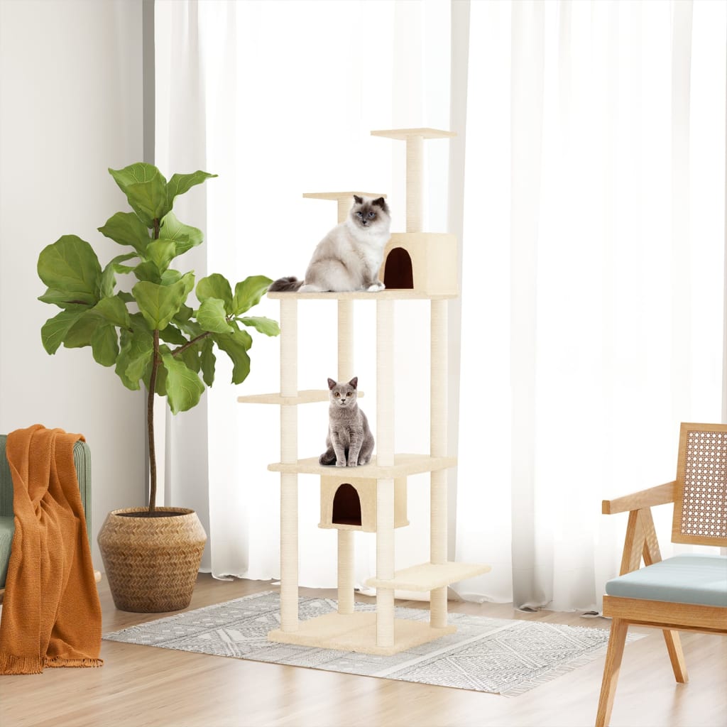 vidaXL Draskyklė katėms su stovais iš sizalio, kreminės spalvos, 176cm