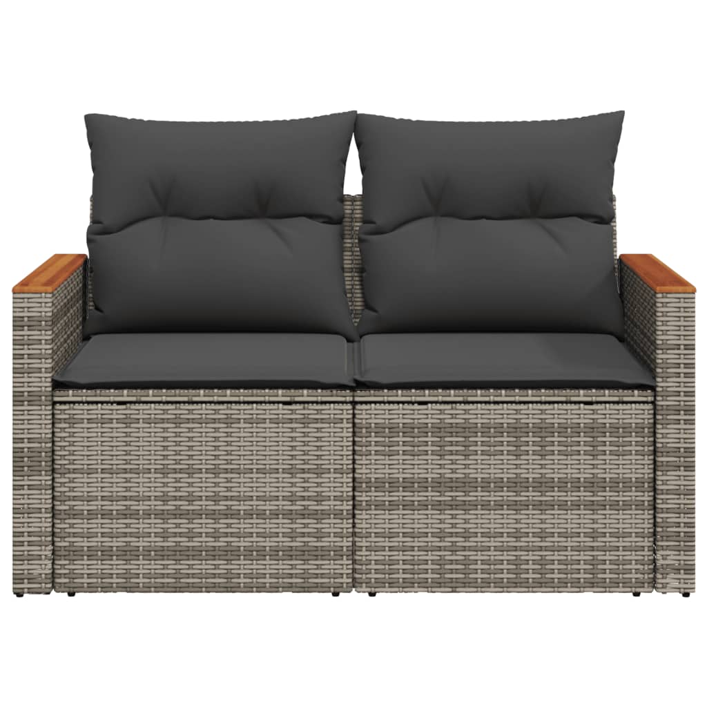vidaXL Dvivietė sodo sofa su pagalvėlėmis, pilkos spalvos, poliratanas
