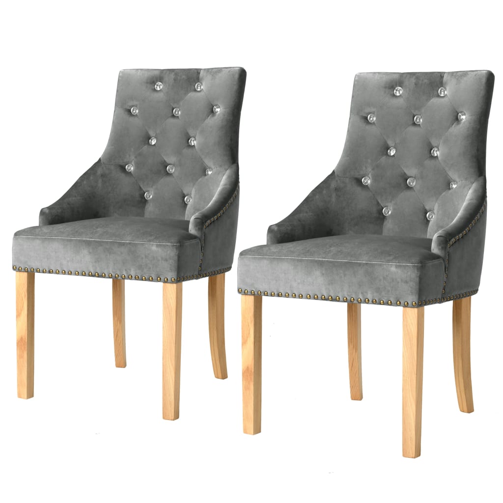 vidaXL Valgomojo kėdės, 2vnt., sidabrinės, ąžuolo mediena ir aksomas