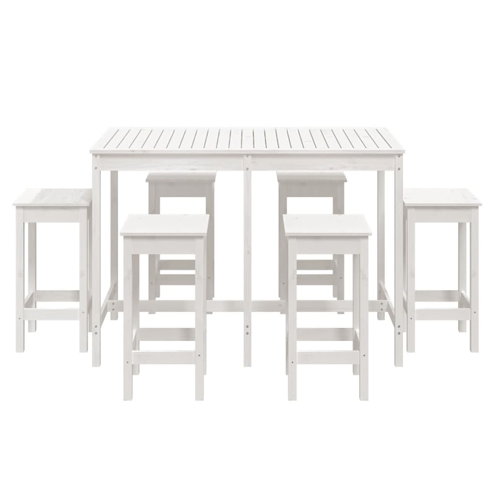 vidaXL Sodo baro baldų komplektas, 7 dalių, baltas, pušies masyvas