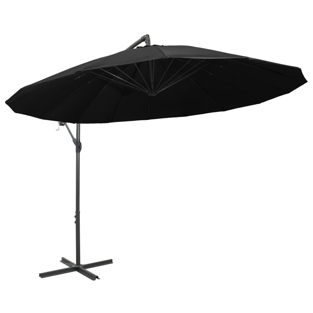 vidaXL Kabantis skėtis nuo saulės, juodas, 3m, aliuminio stulpas